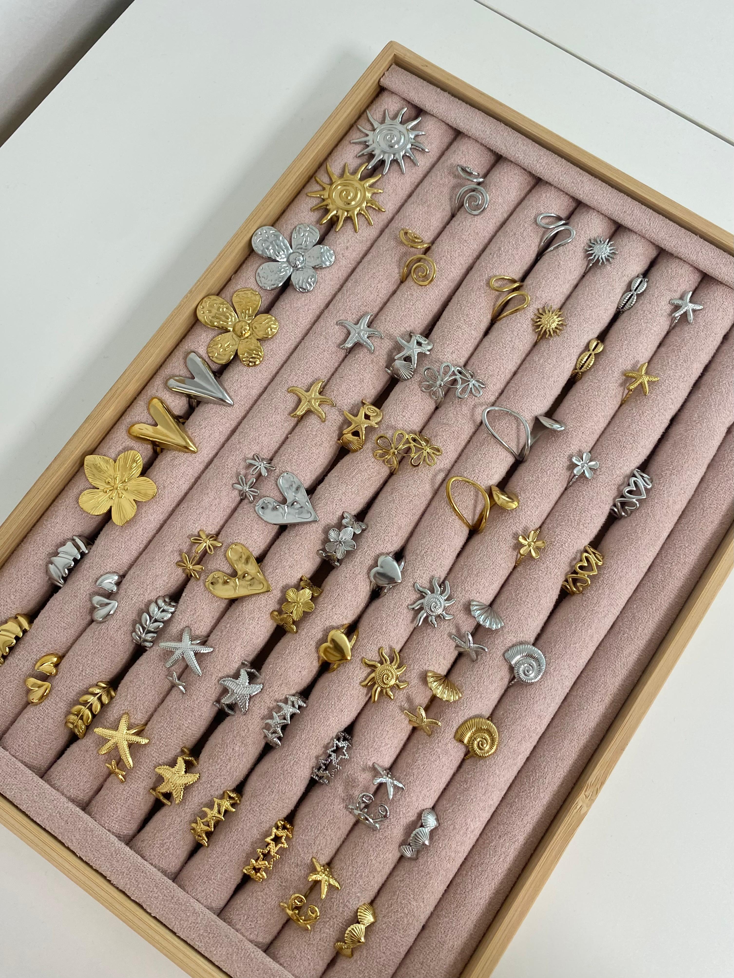 Stainless steel ringen in het goud en zilver met zomerse figuren en hartjes