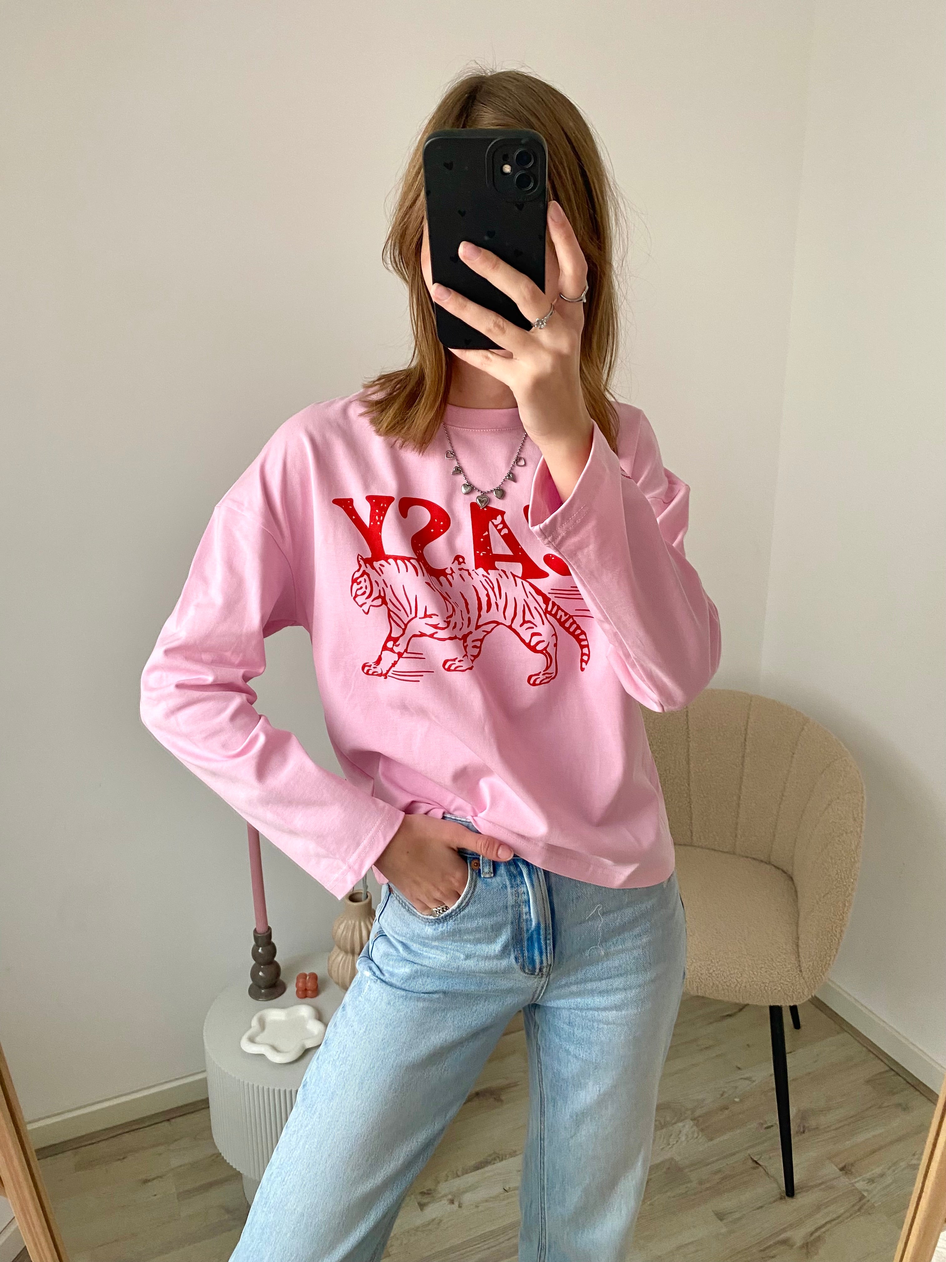 Longsleeve met print in het roze met rood