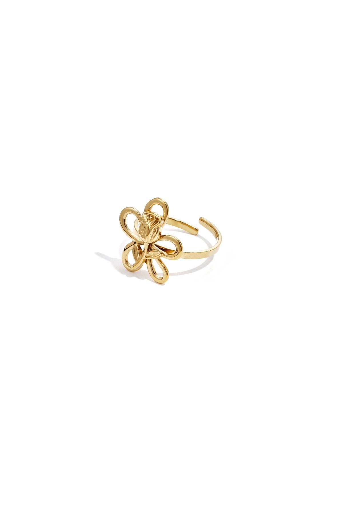 Ring met bloem en roos goud