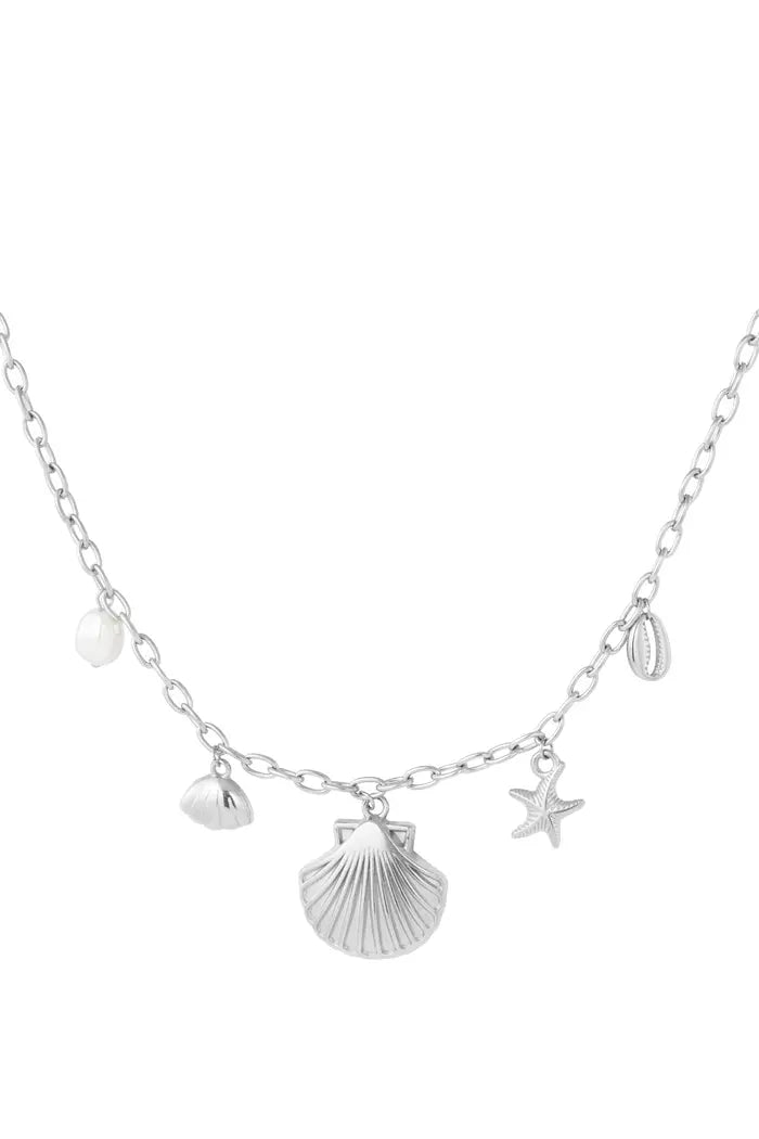 Zilverkleurige ketting bedels schelpen