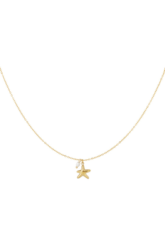 Ketting met hanger van zeester en parel goud