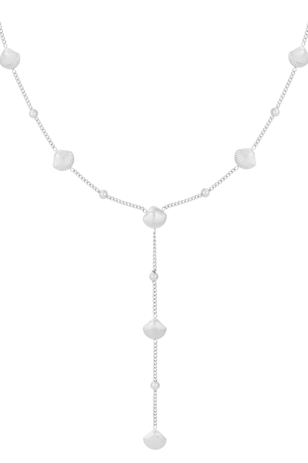 Lange ketting met schelpen bedels zilver