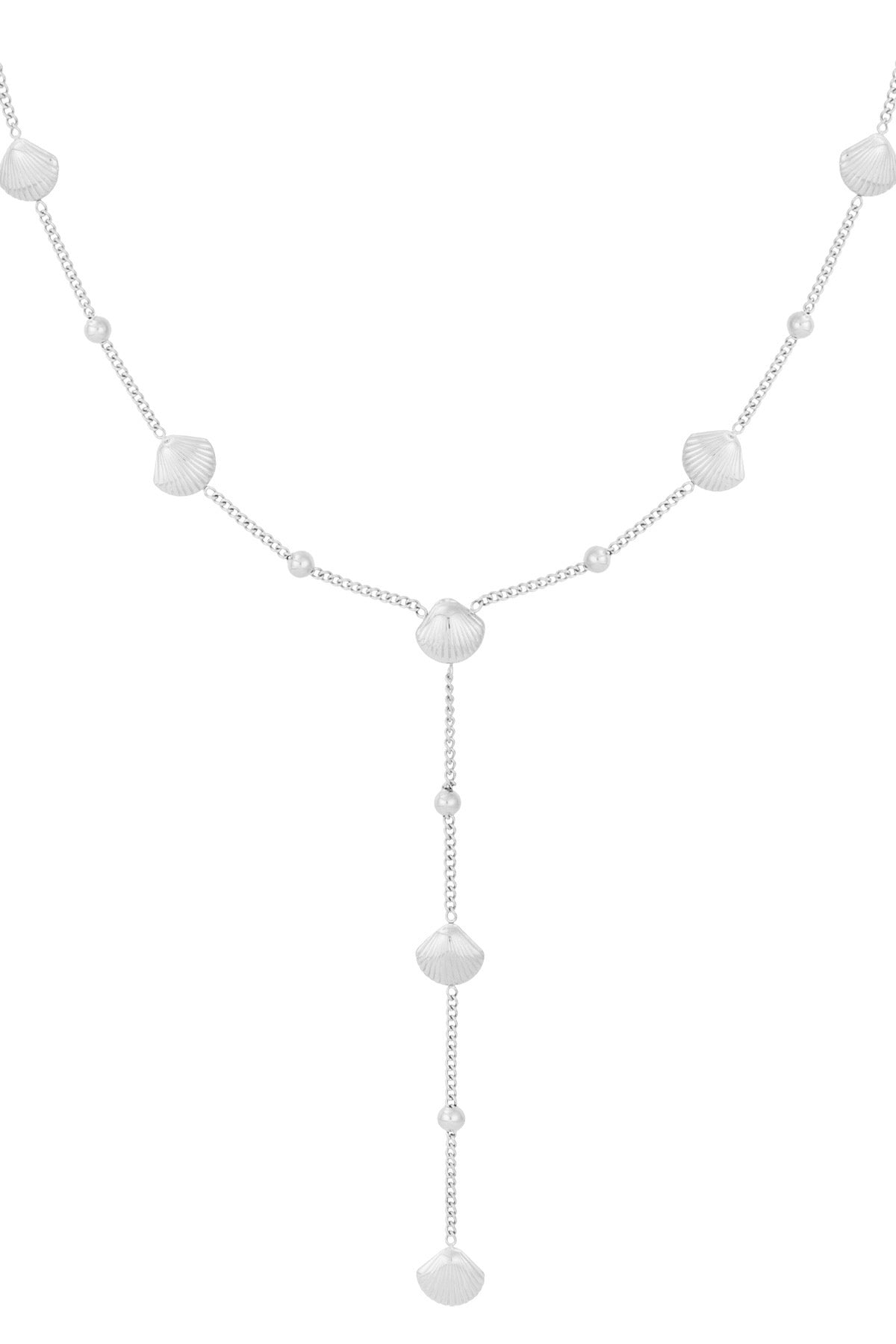 Lange ketting met schelpen bedels zilver