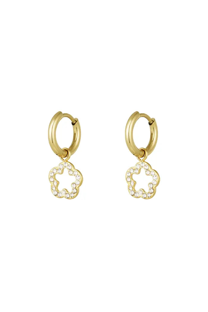 Oorbellen hangers bloemen goudkleurig