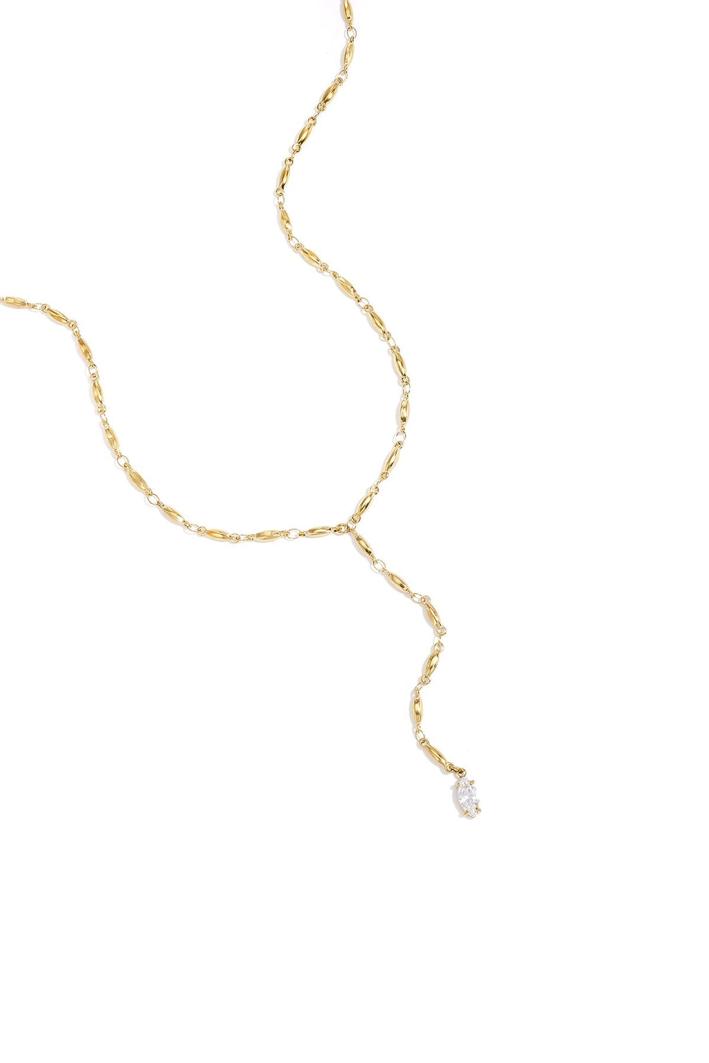 Ketting met fijne schakel en hanger in Y vorm van een diamant in het goud