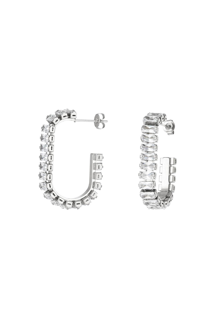 Zilverkleurige statement oorbellen rvs steentjes