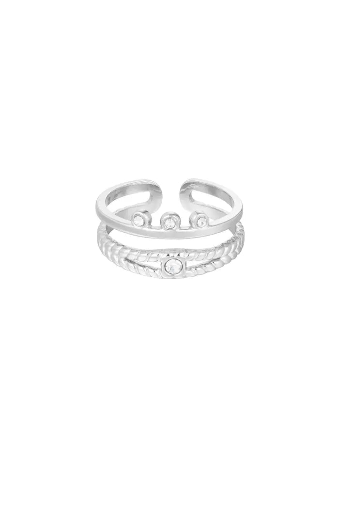 Minimalistische ring zilverkleurig met steentjes verstelbaar