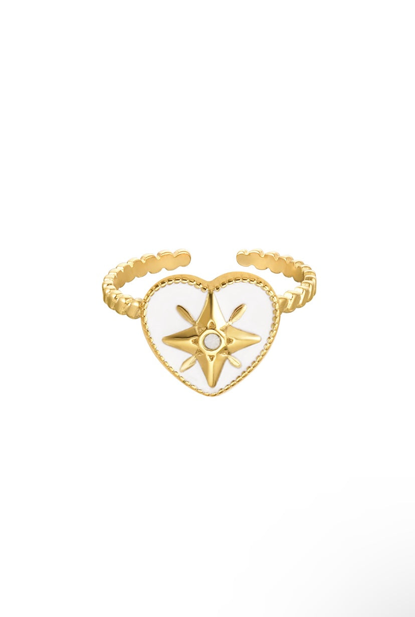Subtiele hartjes ring goud/wit verstelbaar stainless steel