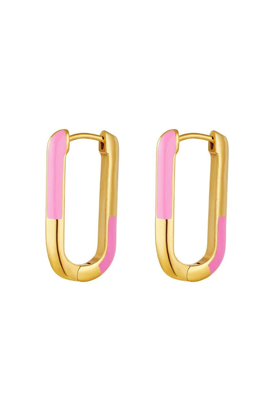 Oorhangers statement goud met roze details van stainless steel