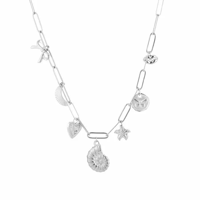 Statement ketting verschillende bedels zilverkleurig