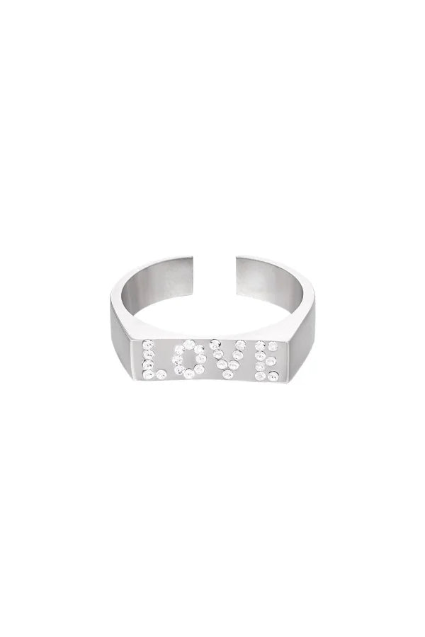 Ring in zilver met glitter en tekst love