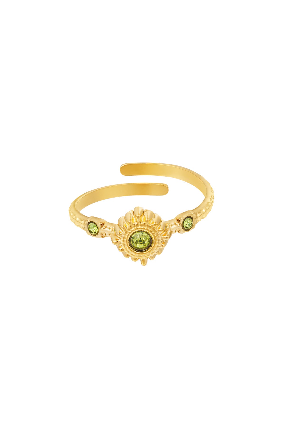 Subtiele verstelbare ring met groene steen in het goud waterproof