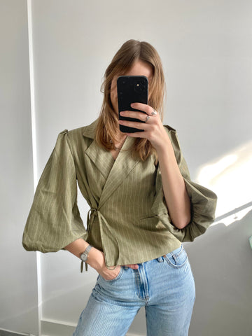 STACEY MID SLEEVE STRIPED BLAZER