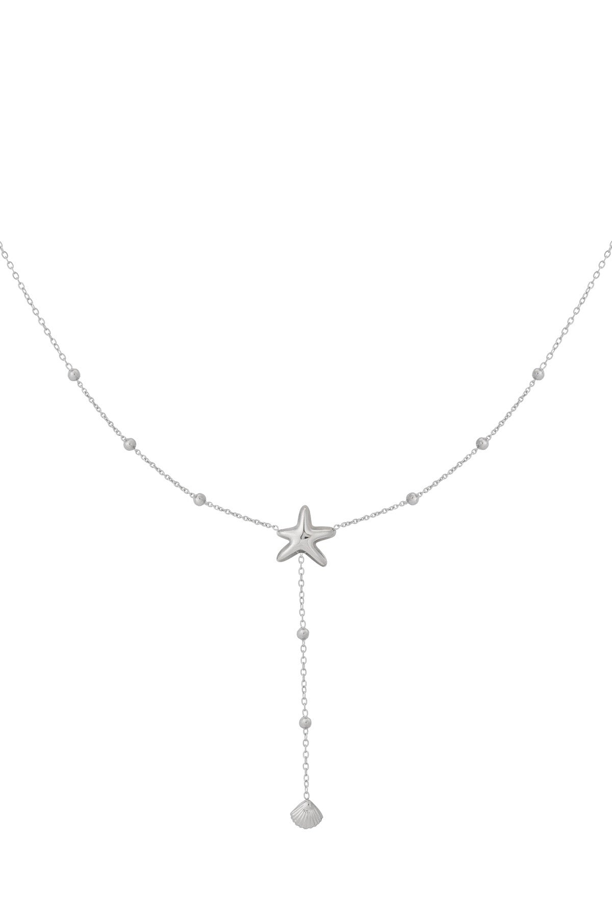Ketting met ster en langere schelp hanger zilver