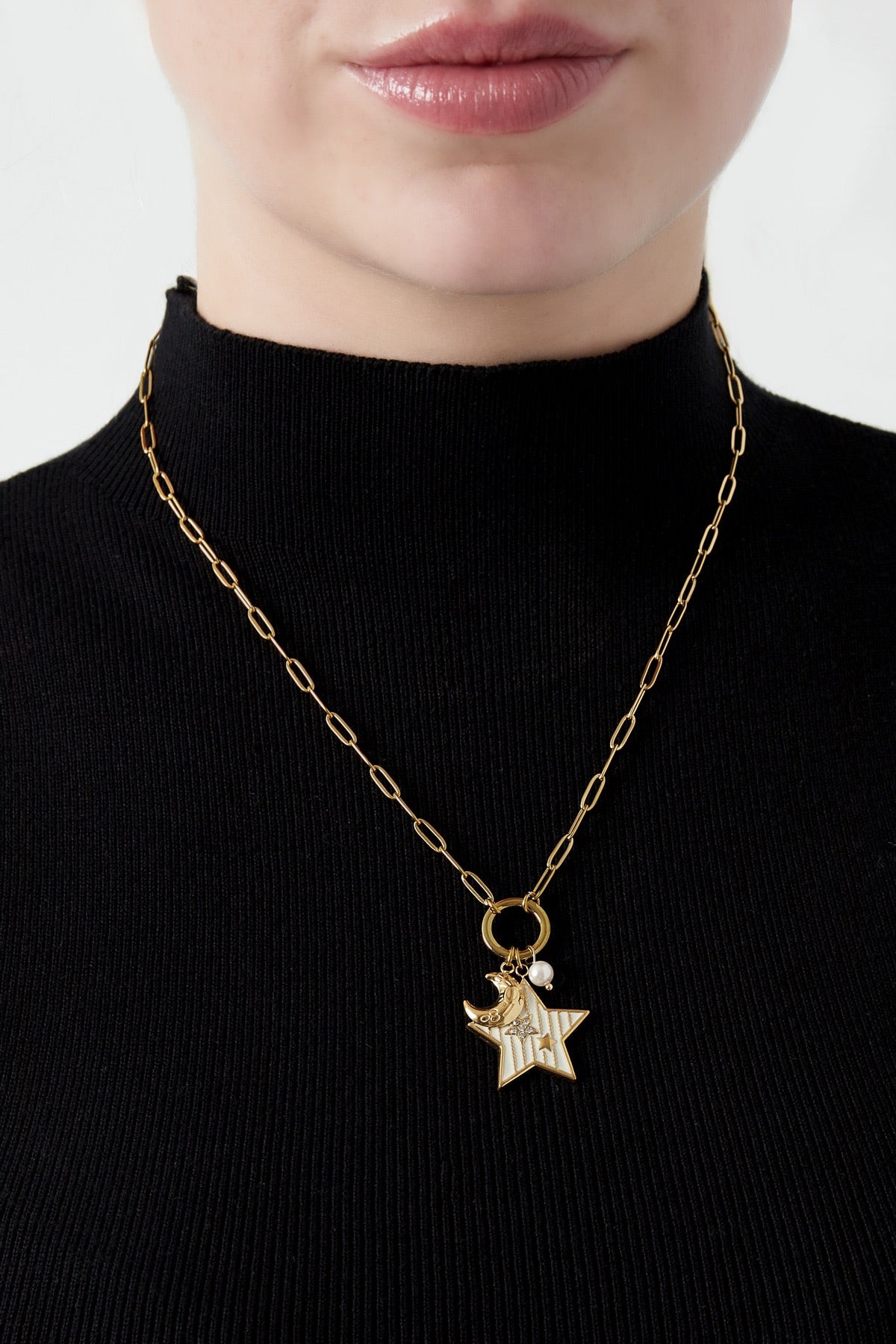 Schakelketting met sterren hanger goudkleurig waterproof