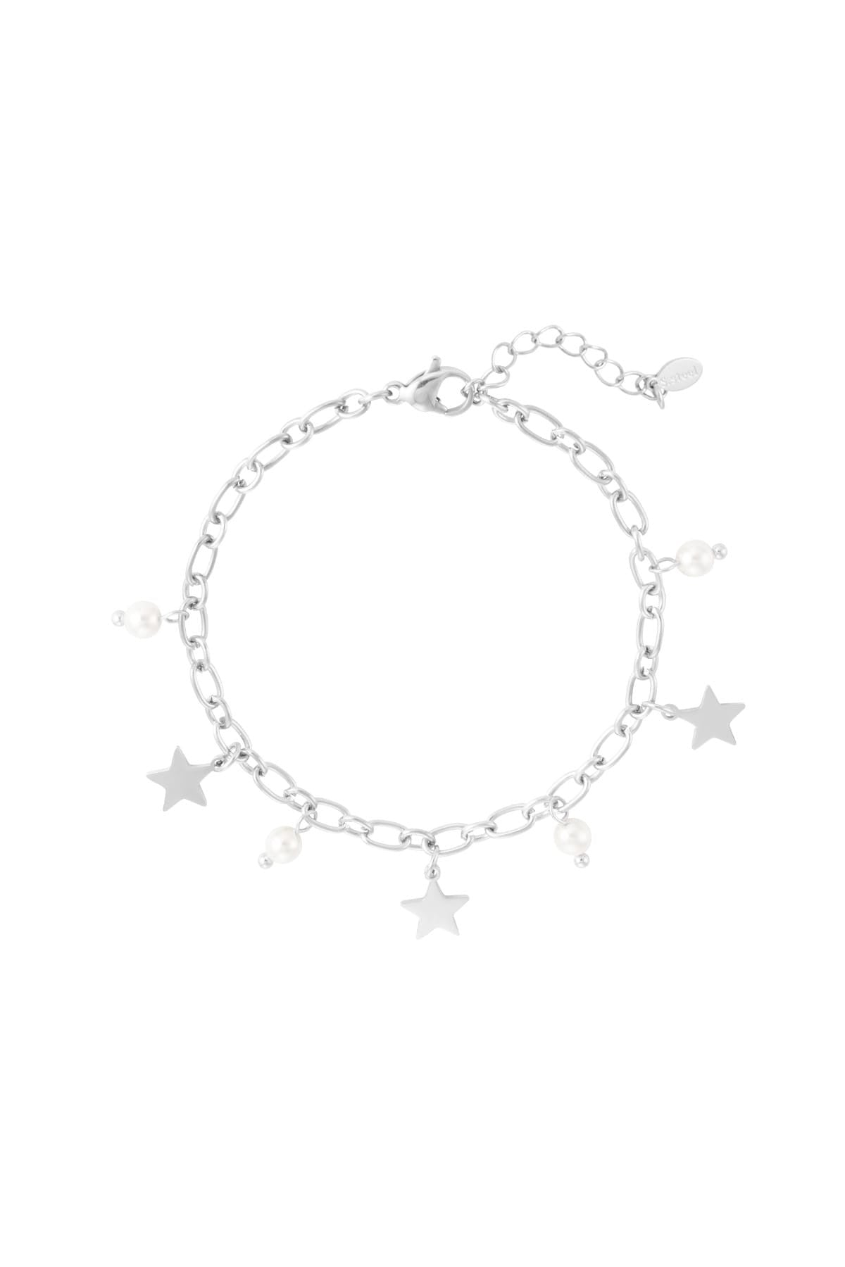 Schakelarmband met bedels van sterren en parels in het zilver