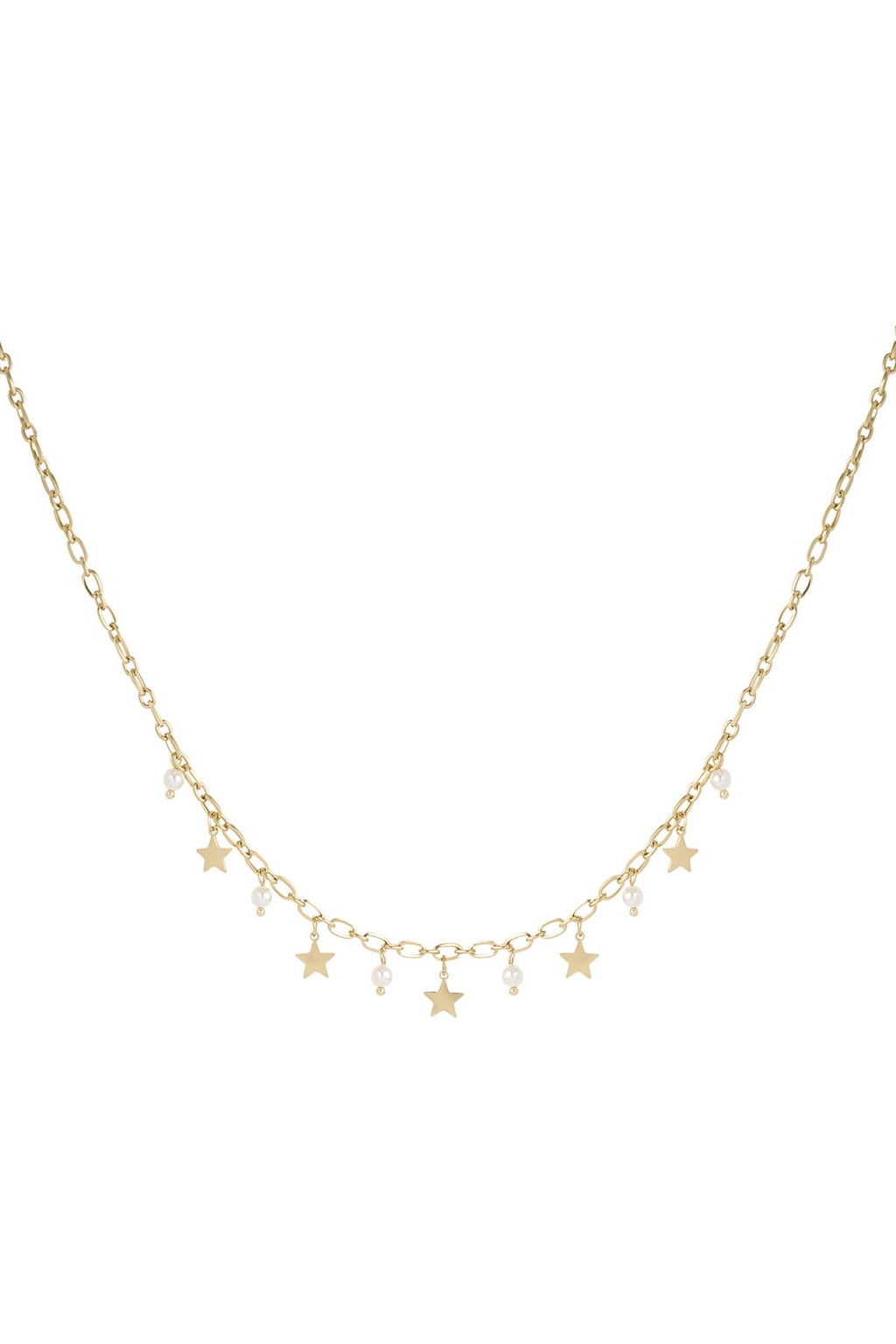 Subtiele schakelketting met bedels van sterren en parels goud