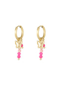 Oorhangers met bedel van vlinders en roze details goud