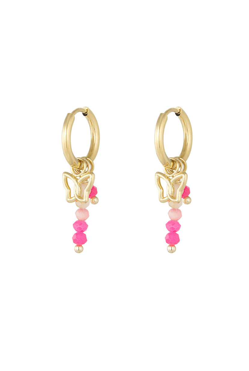 Oorhangers met bedel van vlinders en roze details goud