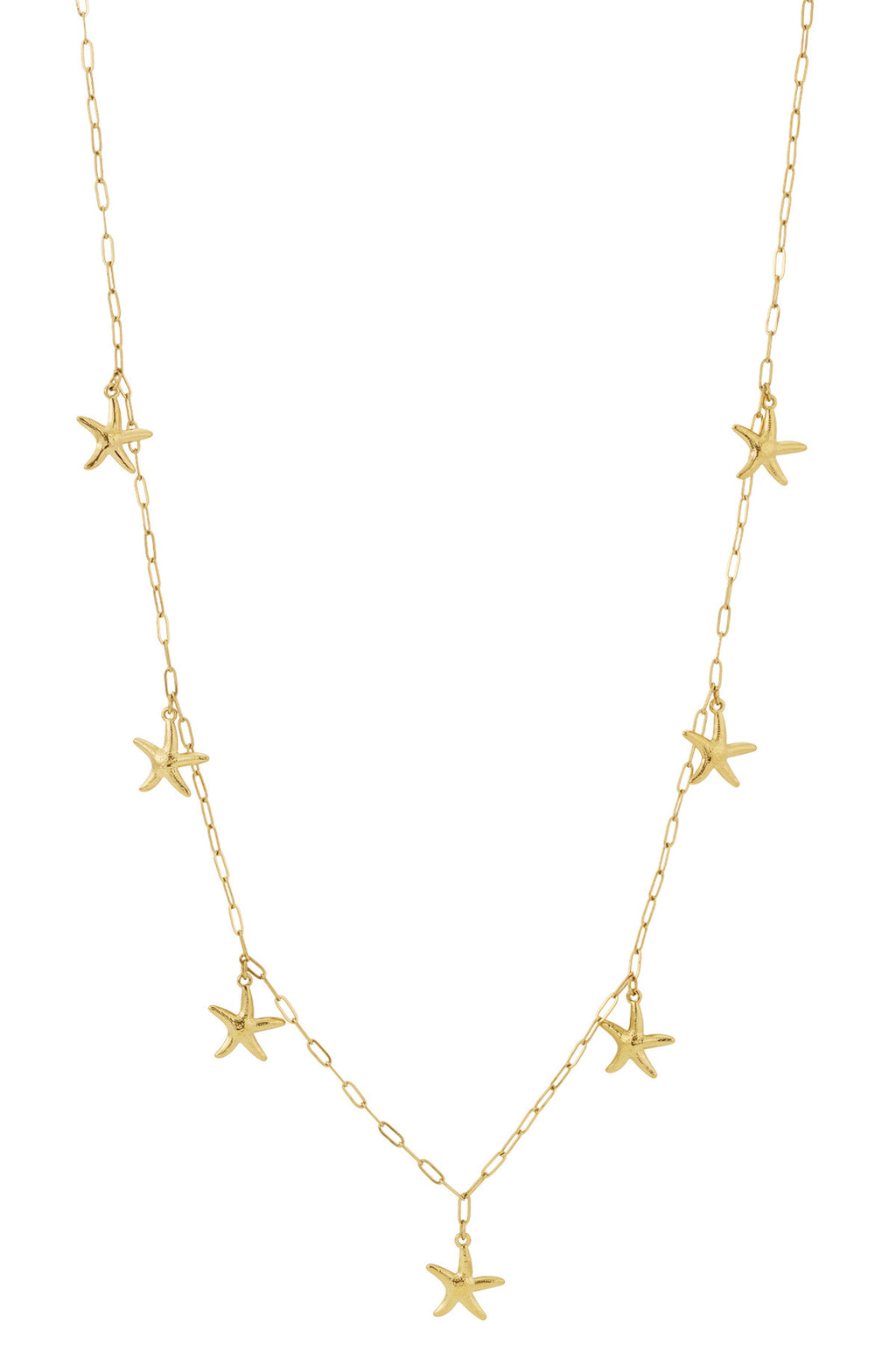 Lange ketting met zeesterren in het goud