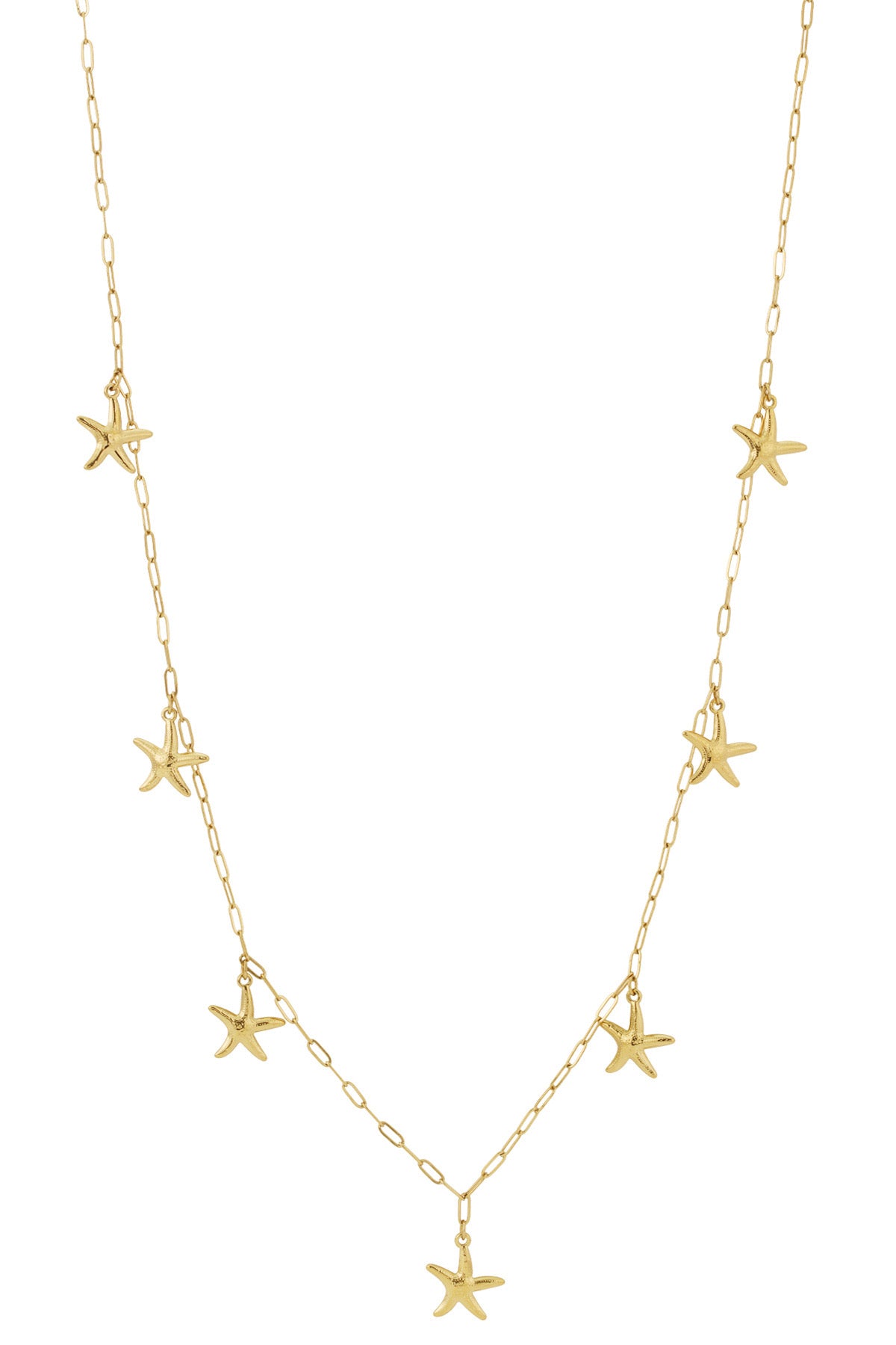 Lange ketting met zeesterren in het goud