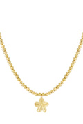 Kralen ketting met bloemen hanger in het goud