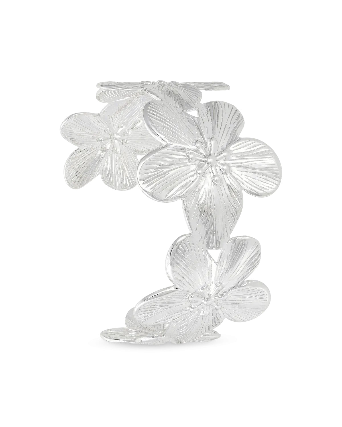 Statement bangle armband met grote bloemen in het zilver