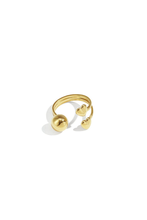Statement ring met hartjes en balletje in het goud