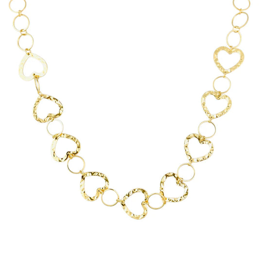 Ketting met grote open harten in het goud