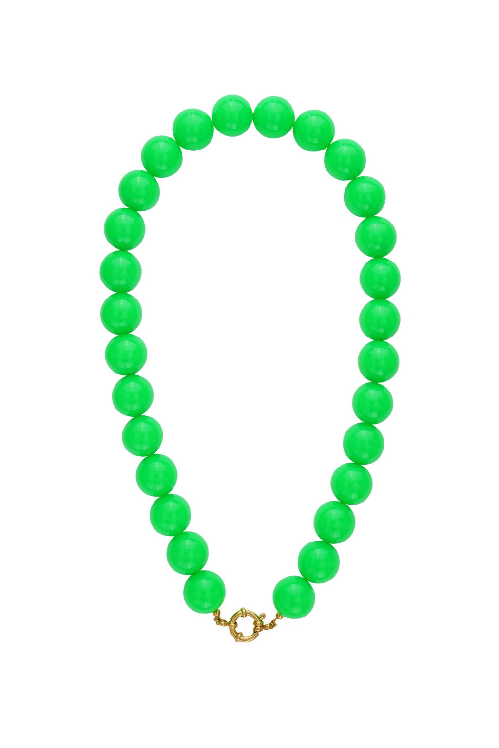 Grote statement kralenketting met fel groene kralen