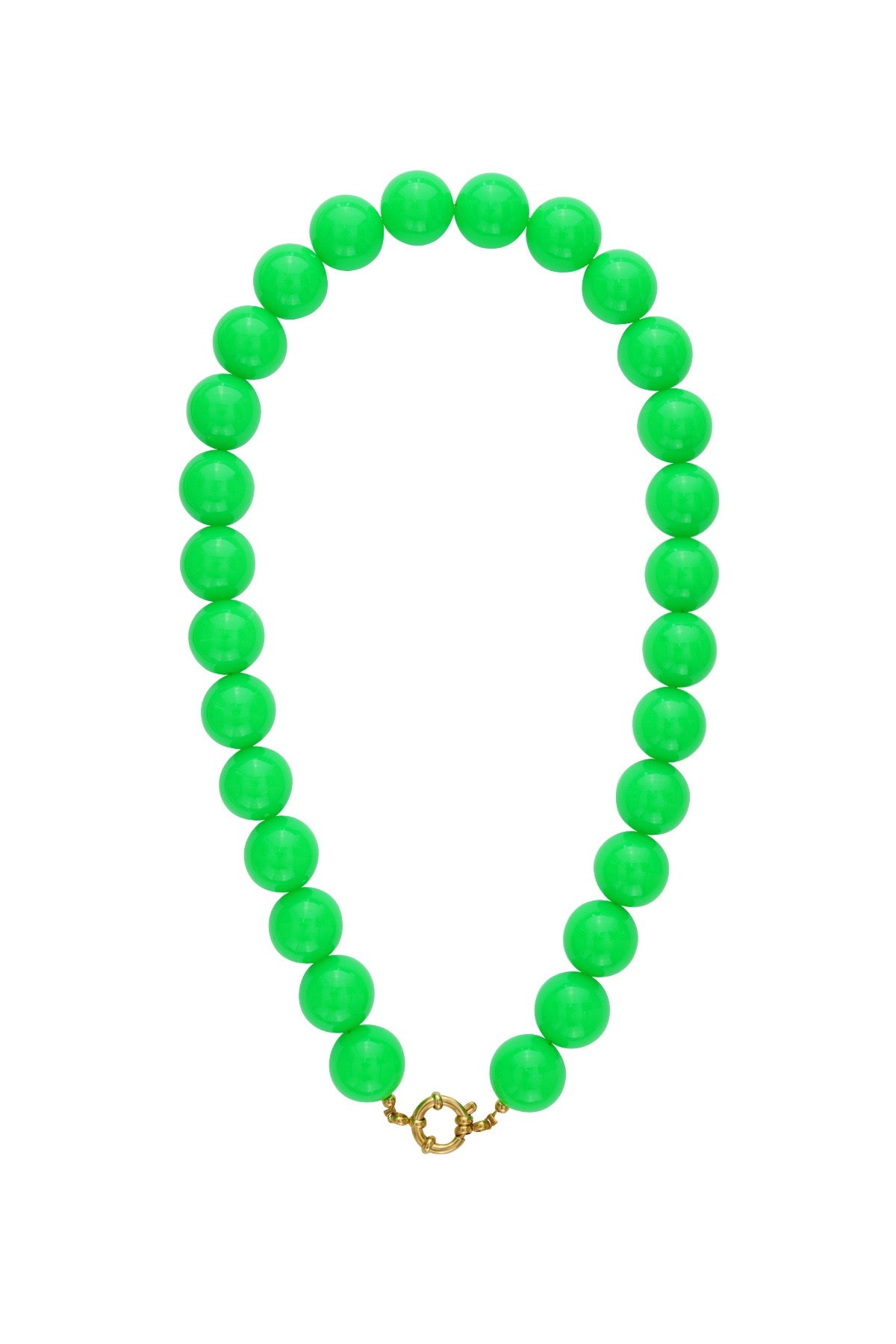 Grote statement kralenketting met fel groene kralen