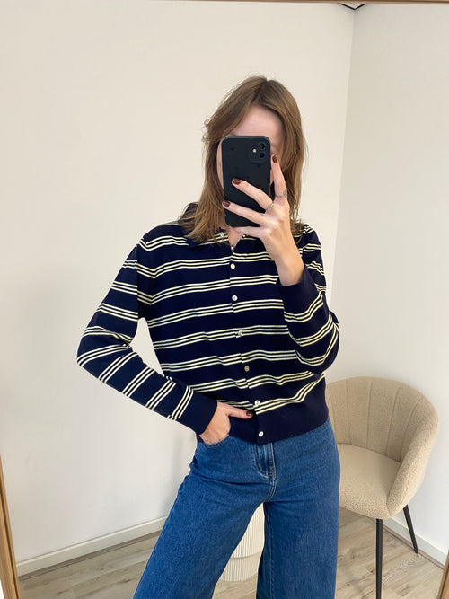 Striped polo sweater met strepen in navy en geel
