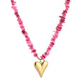 Kralen ketting met hartjes hanger roze goud