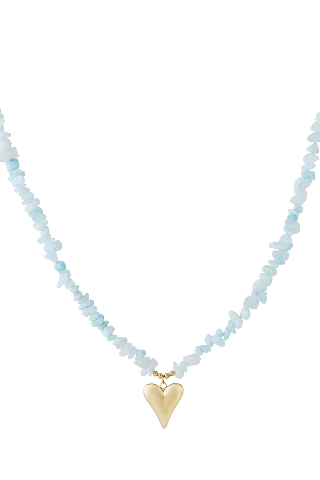 Kralenketting met blauwe en witte kralen en hart hanger