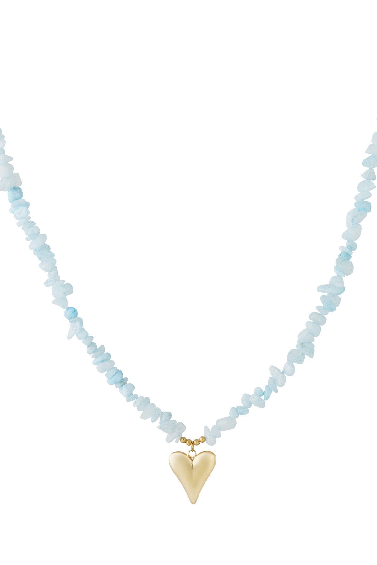 Kralenketting met blauwe en witte kralen en hart hanger