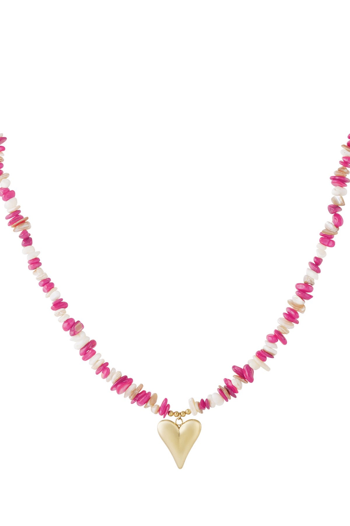 Kralenketting met roze en witte kralen en hart hanger