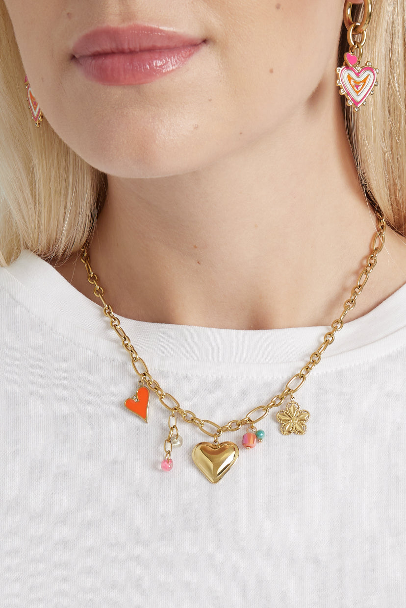 Bedelketting statement bloemen en harten