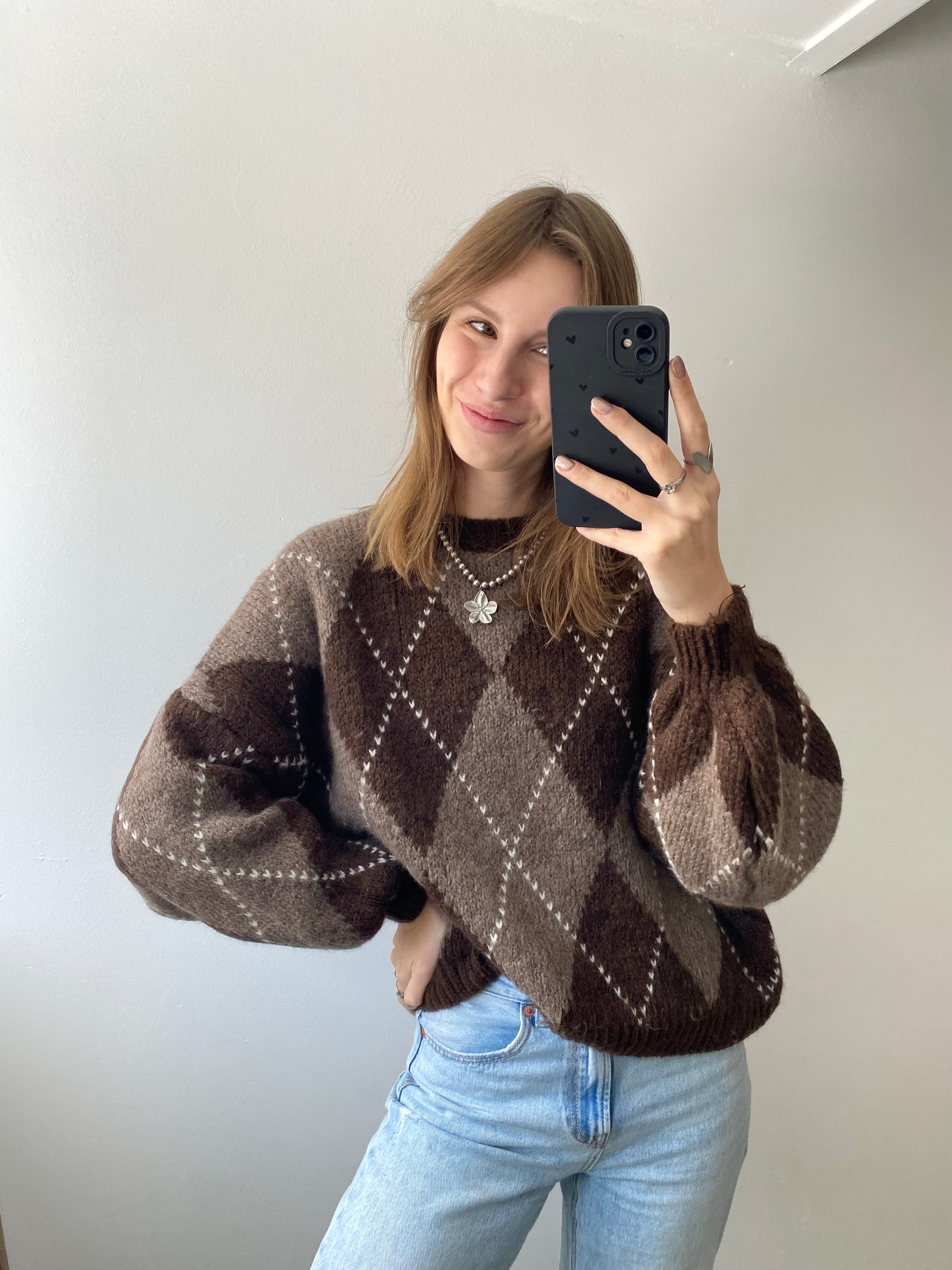 Sweater met ruitjes in bruine kleur