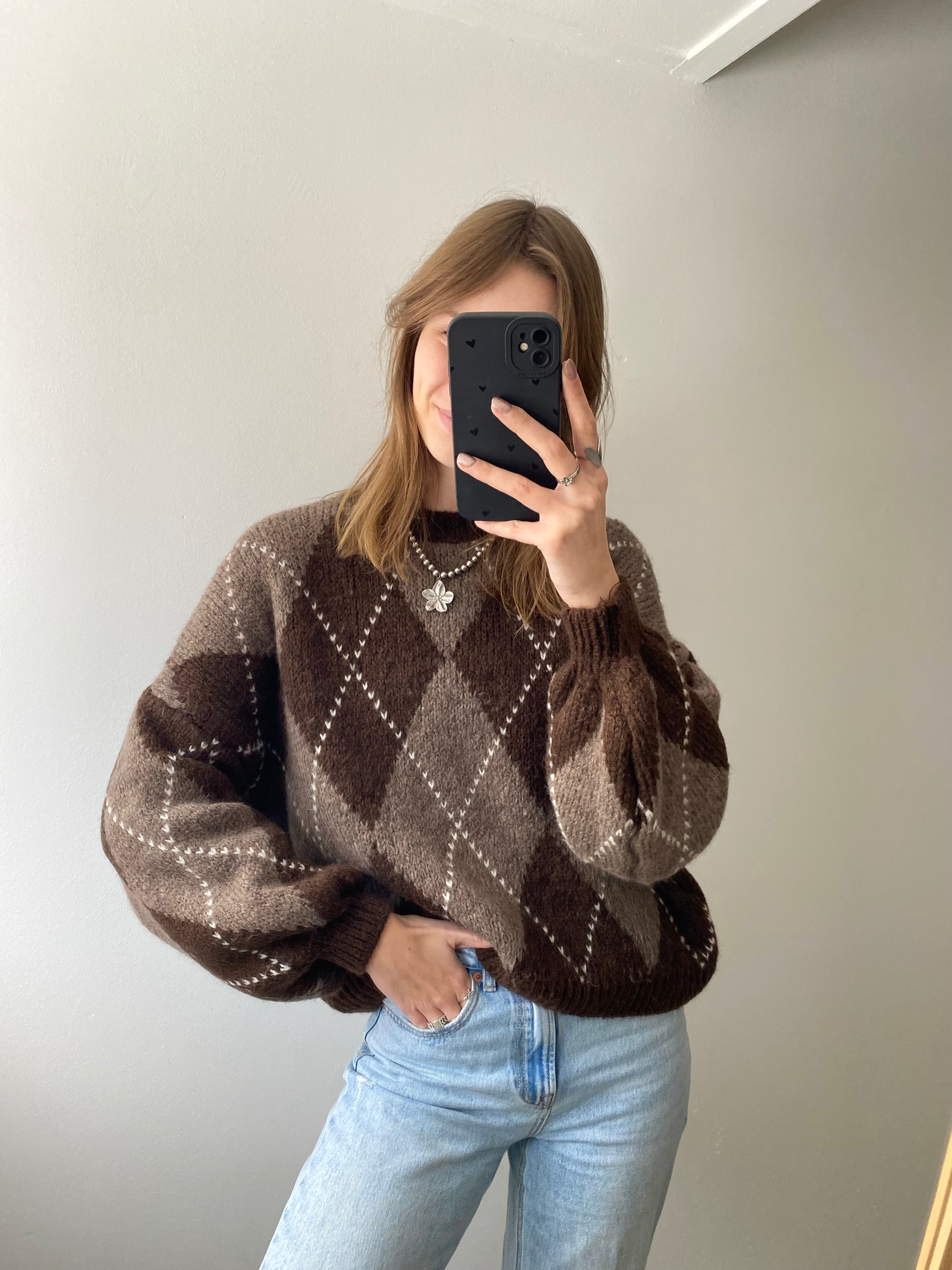 Sweater met ruitjes in bruine kleur