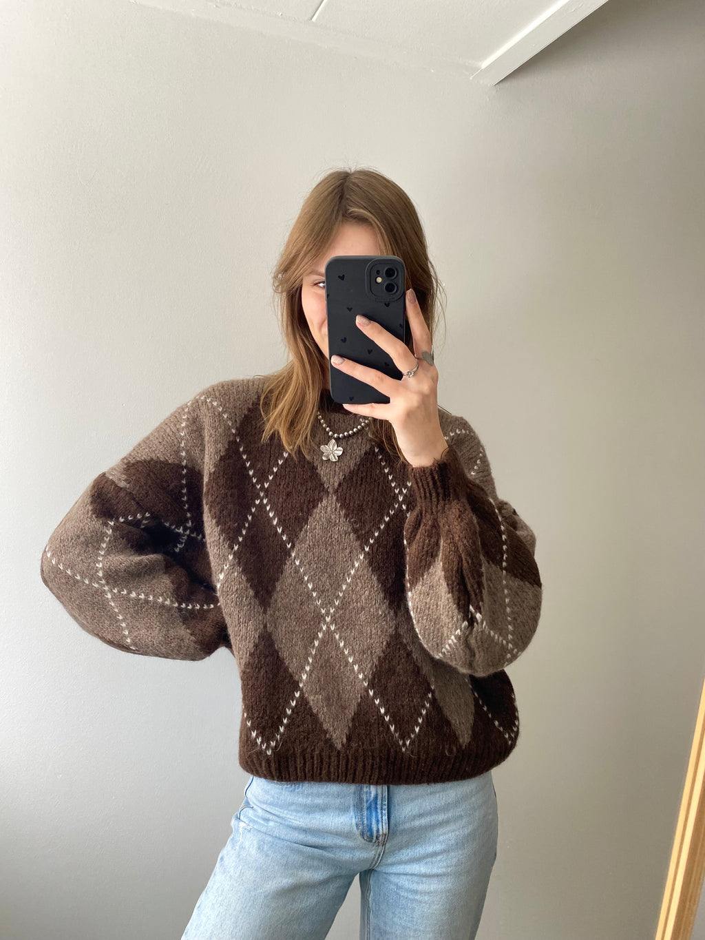 Sweater met ruitjes in bruine kleur