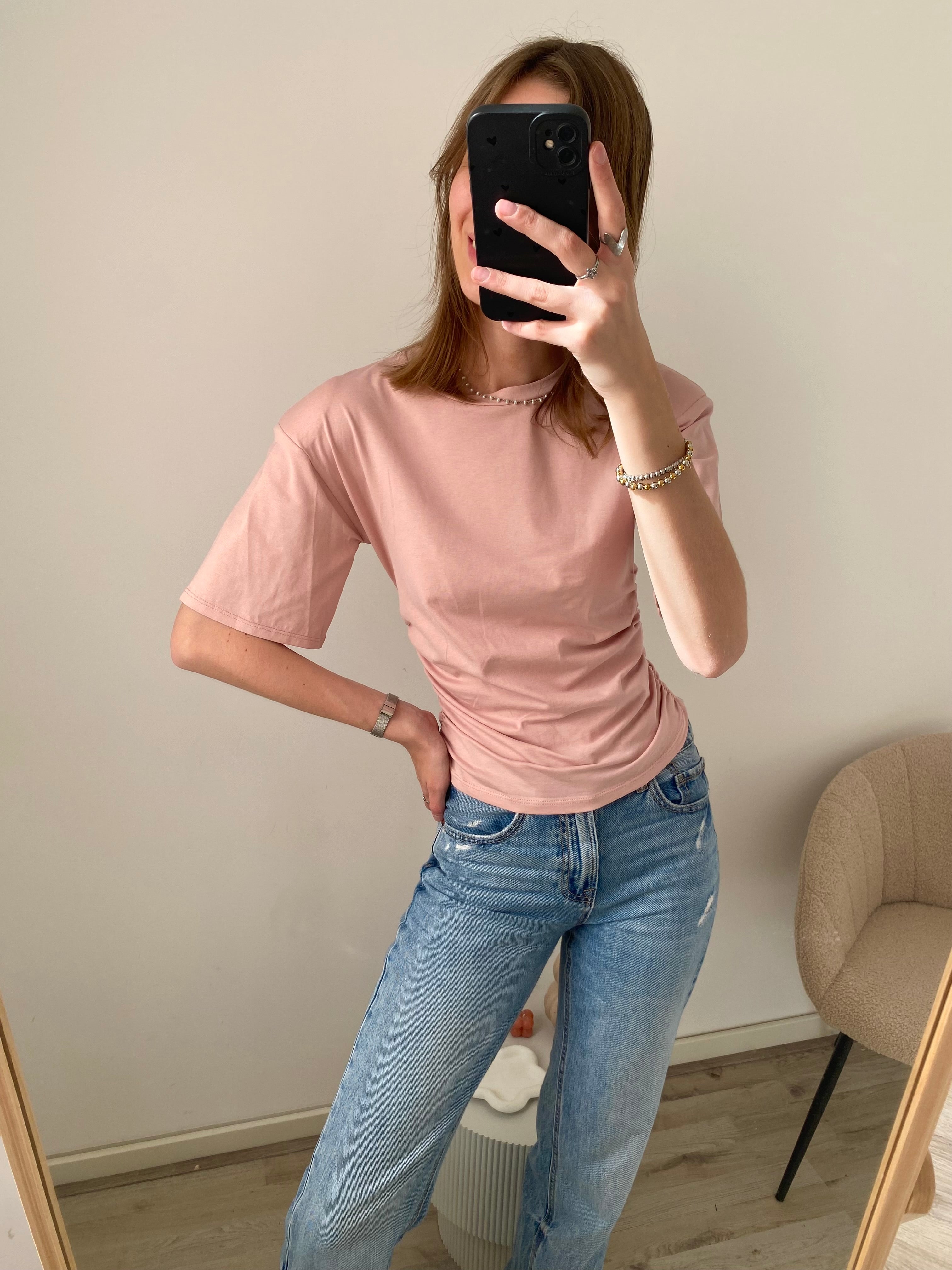 Shirt met korte mouw en getailleerd effect in het roze