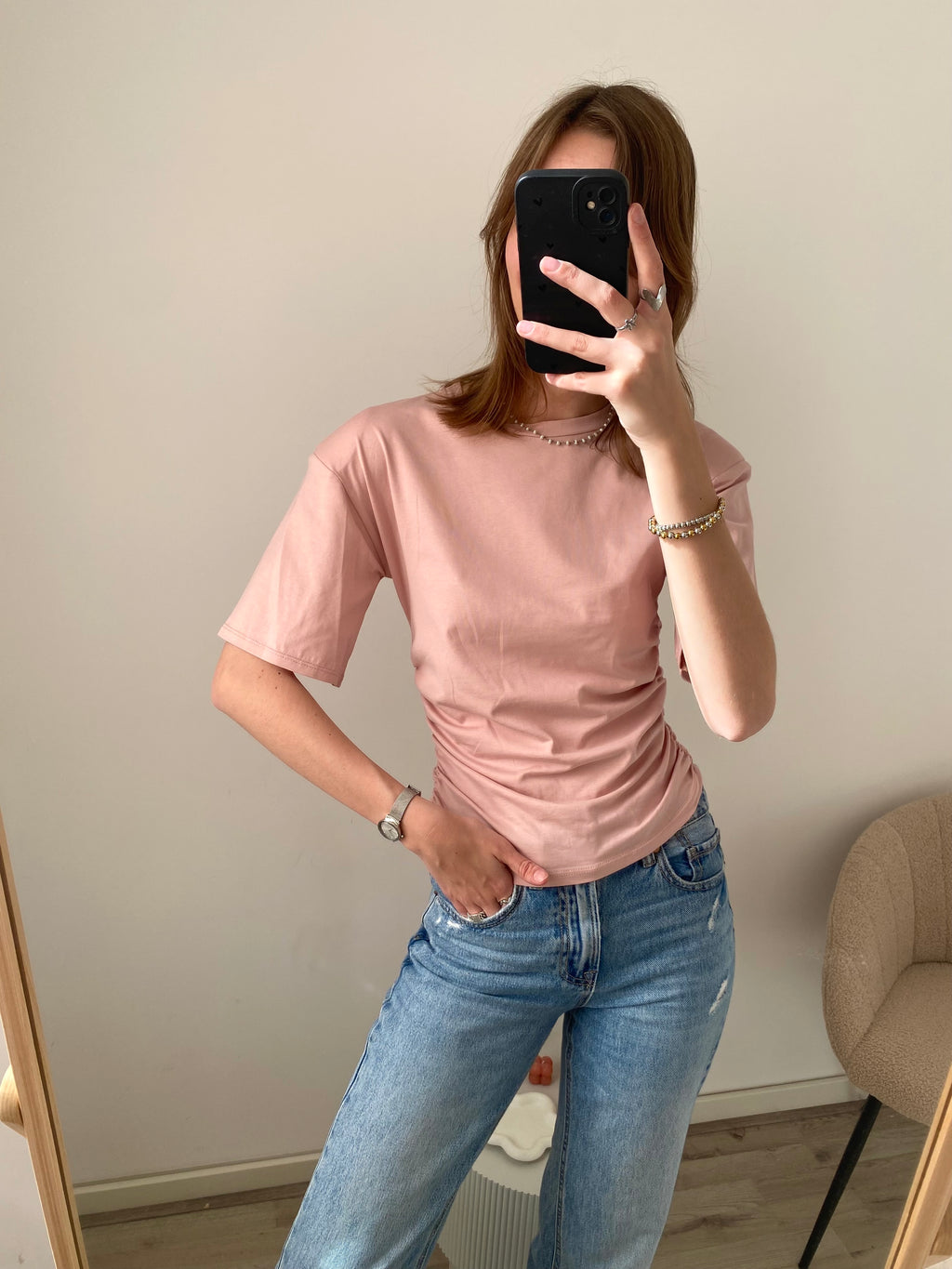 Shirt met korte mouw en getailleerd effect in het roze