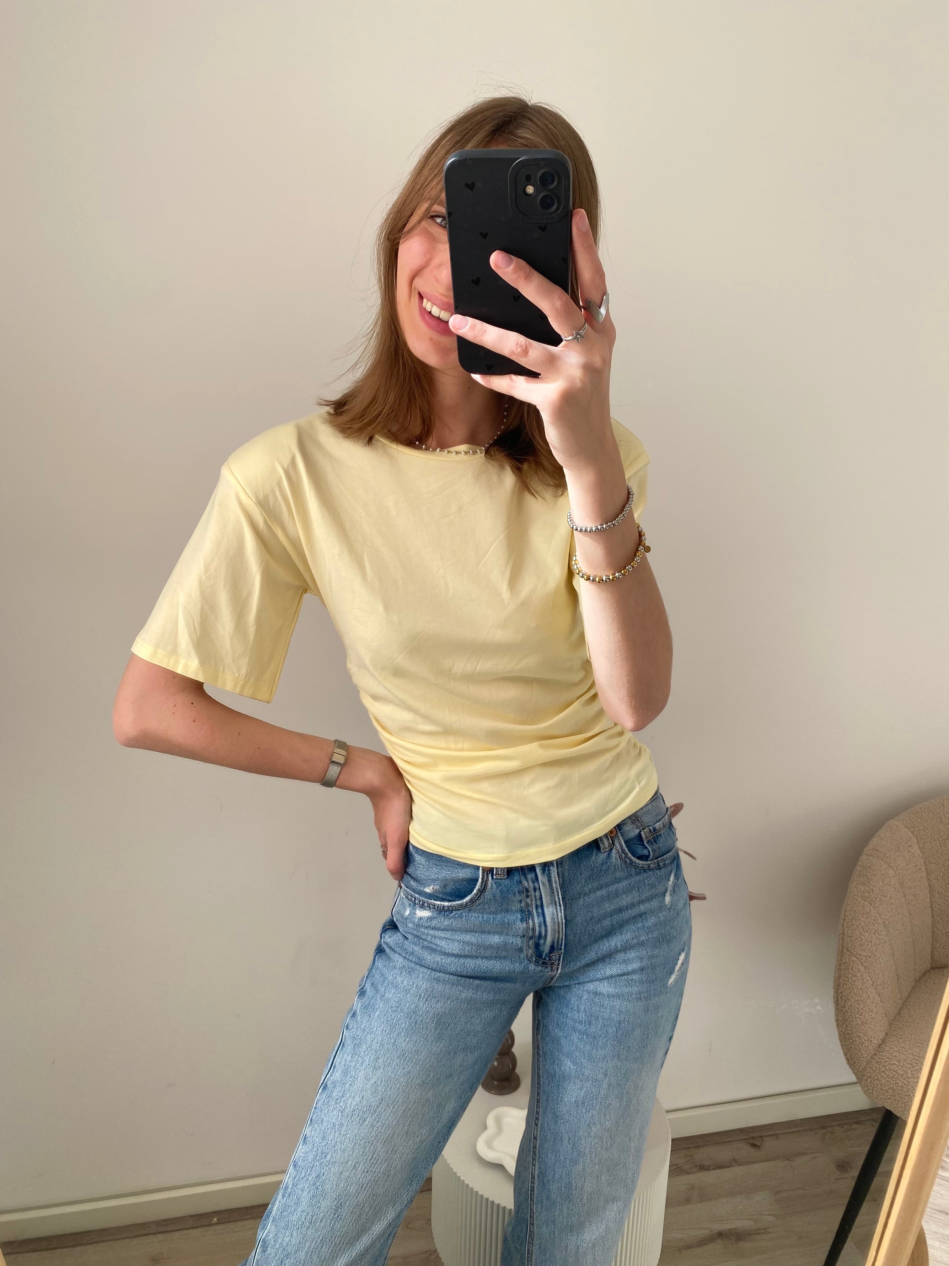 Shirt met korte mouwen en getailleerd effect in het butter yellow geel