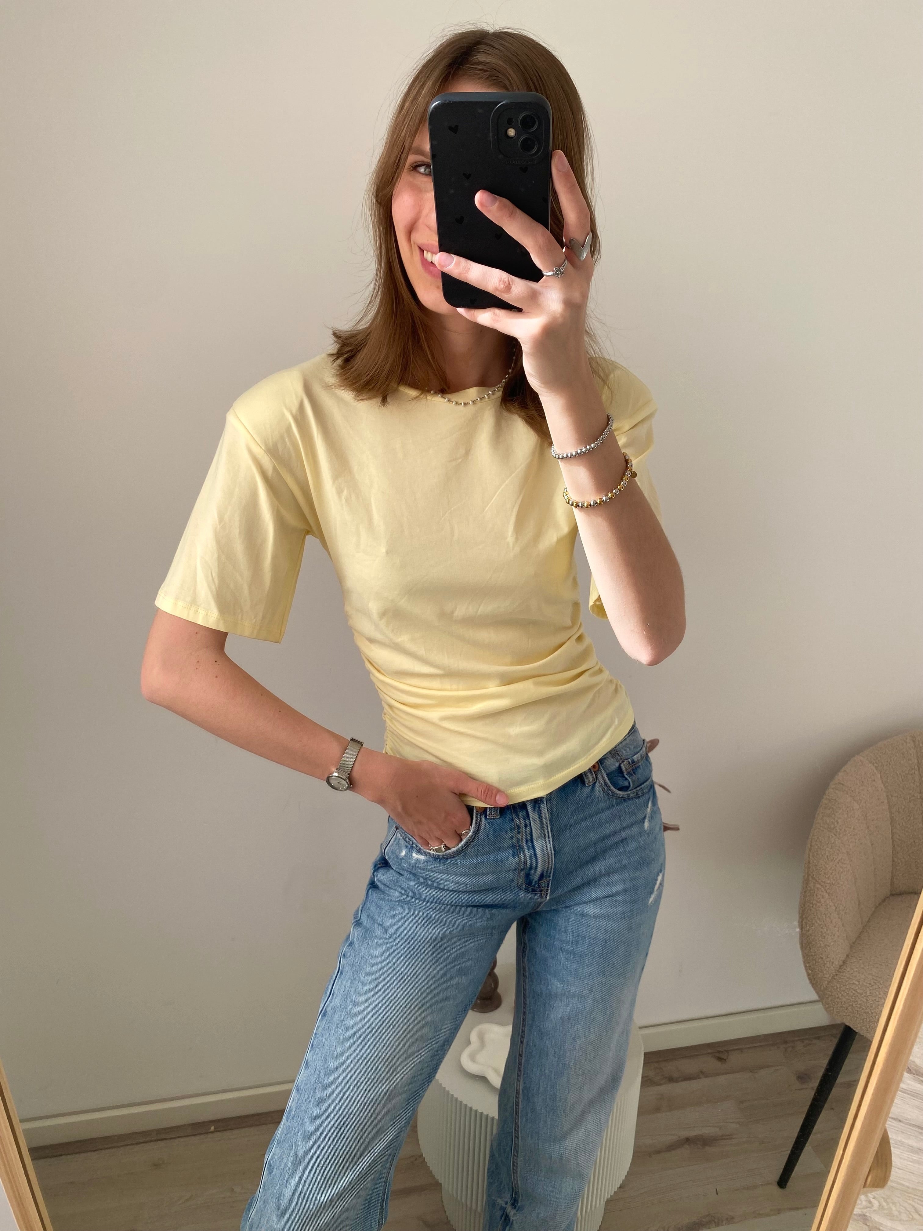 Shirt met korte mouwen en getailleerd effect in het butter yellow geel