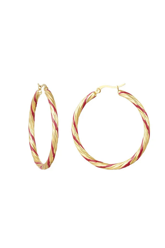 Statement oorringen hoops in goud met roze kleur details