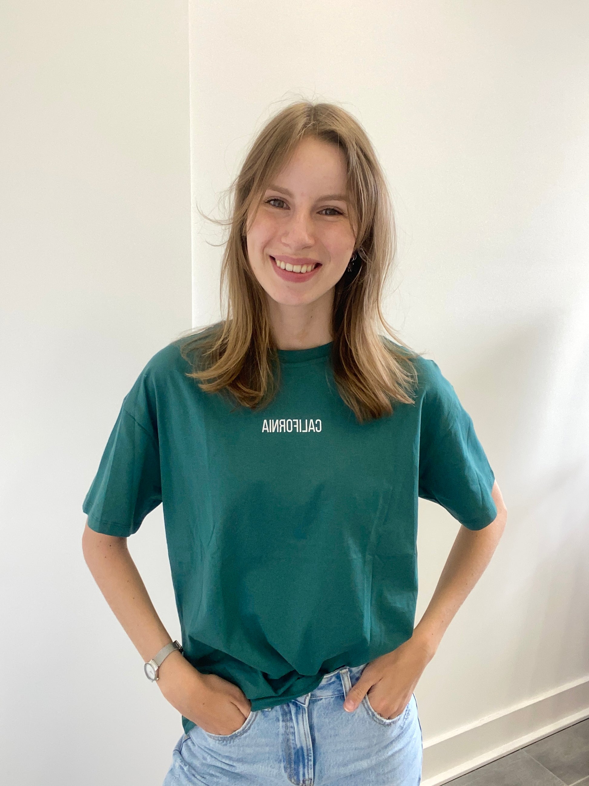 T-shirt met korte mouw in het groen met tekst 'california'