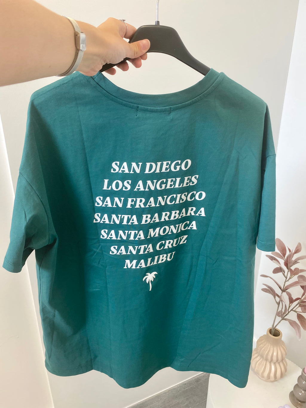 T-shirt met korte mouw in het groen met tekst 'california'