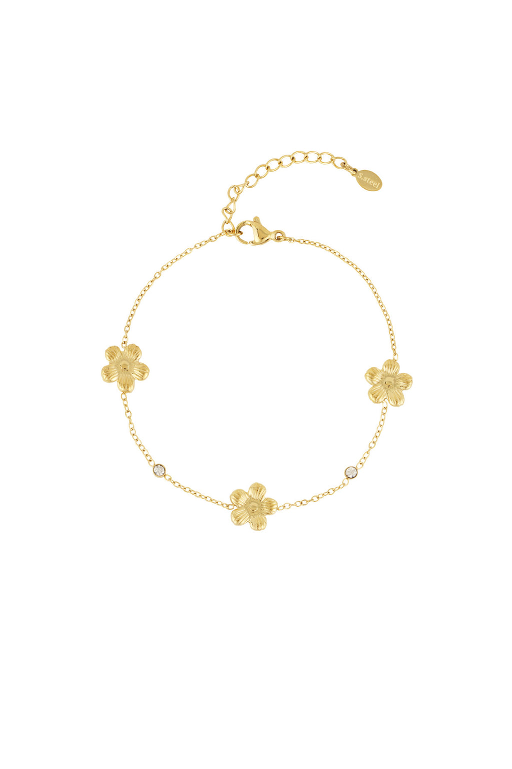 Armband met bloemetjes en glitters in het goud