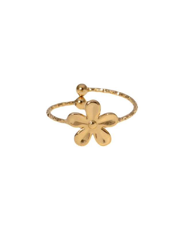 Minimalistische ring met kleine bloem in het goud