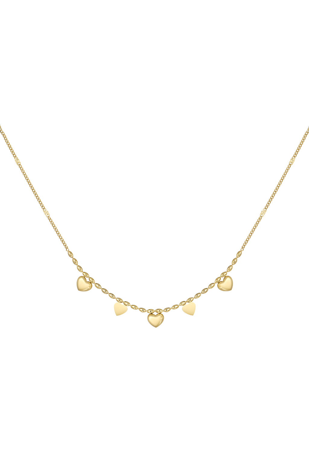 Subtiele ketting met hartjes bedels in het goud